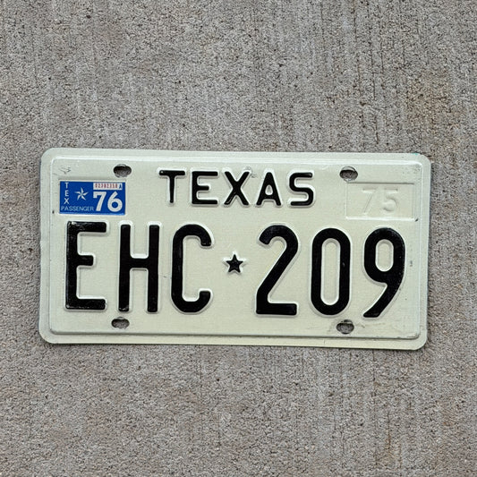 Photo of a 1975 1976 Texas License Plate Auto Tag Garage Decor Vintage EHC 209 with original patina