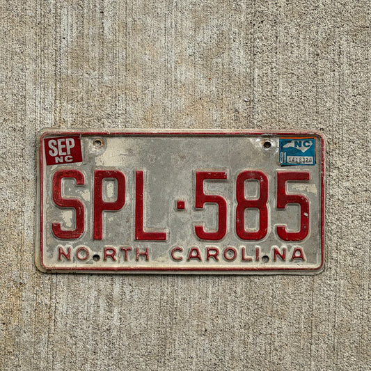 Photo of a 1975 1981 North Carolina License Plate Auto Tag Garage Decor Vintage SPL 585 with original patina