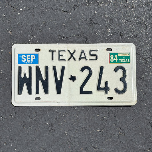 Photo of a 1975 1984 Texas License Plate Auto Tag Garage Decor Vintage WNV 243 with original patina