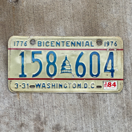 Photo of a 1975 1984 Washington DC License Plate Auto Tag 1 Vintage Garage Capitol Bicentennial 158 604 with original patina