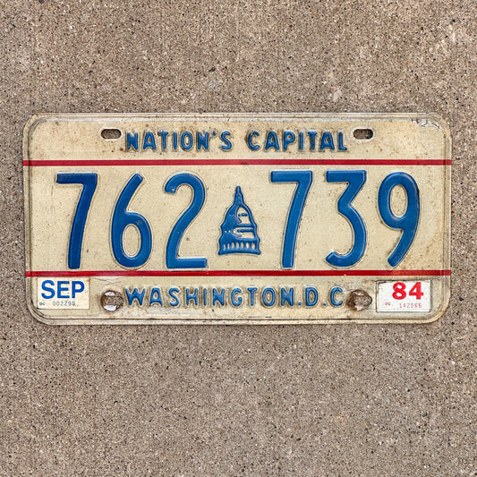 Photo of a 1975 1984 Washington DC License Plate Auto Tag Garage Decor Vintage Capitol Graphic 762 739 with original patina