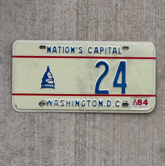 Photo of a 1975 1984 Washington DC License Plate Auto Tag Garage Decor Vintage Low Number Two Digit 24 with original patina