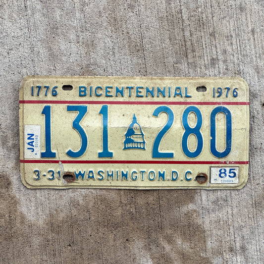 Photo of a 1975 1985 Washington DC License Plate Auto Tag 1 Vintage Garage Capitol Bicentennial 131 280 with original patina
