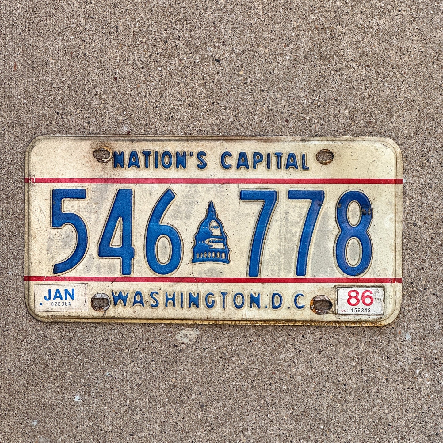 Photo of a 1975 1986 Washington DC License Plate Auto Tag 2 Garage Decor Capitol Graphic 546 778 with original patina