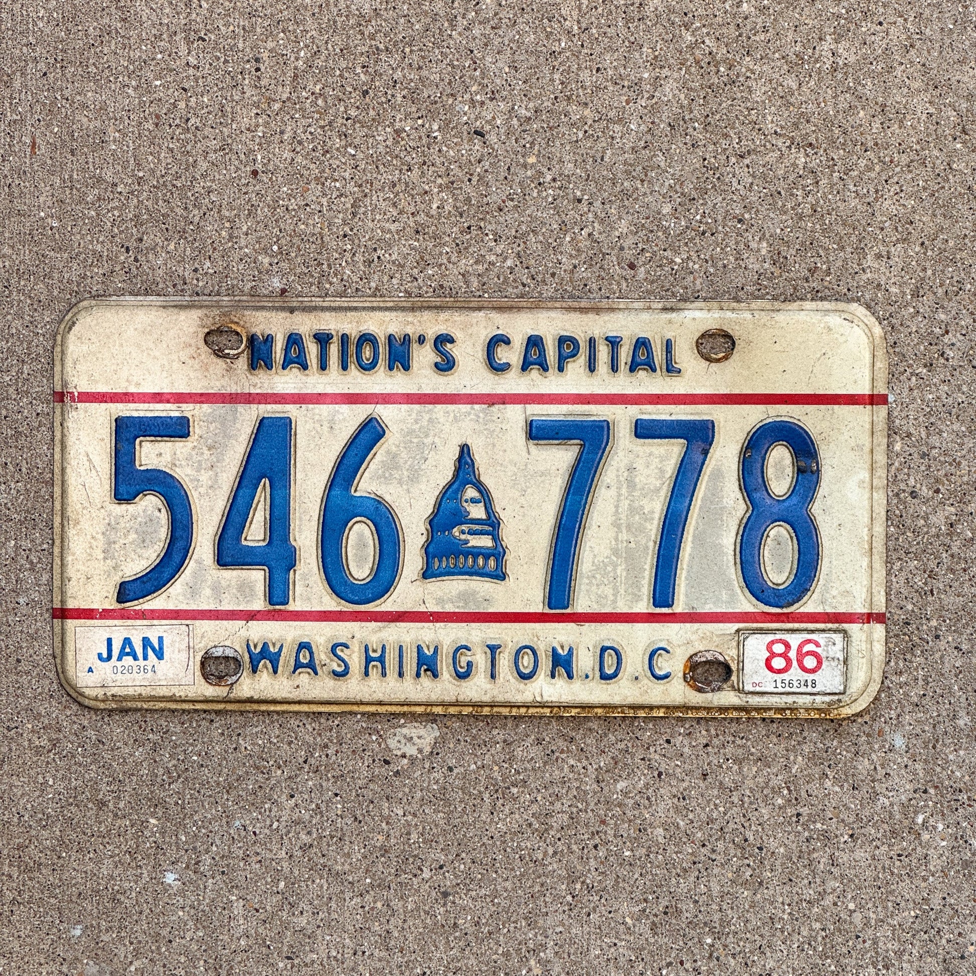 Photo of a 1975 1986 Washington DC License Plate Auto Tag 2 Garage Decor Capitol Graphic 546 778 with original patina