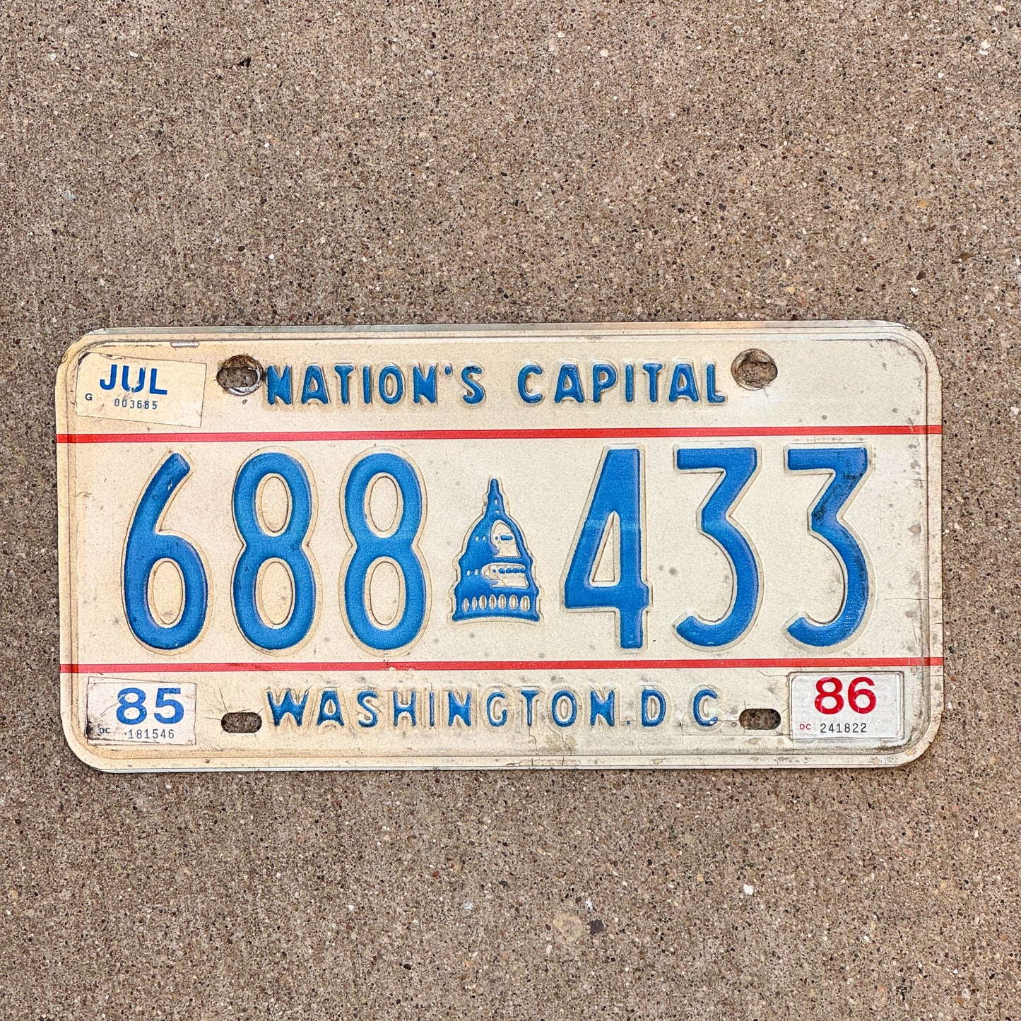 Photo of a 1975 1986 Washington DC License Plate Auto Tag Garage Decor Vintage Capitol Graphic 688 433 with original patina