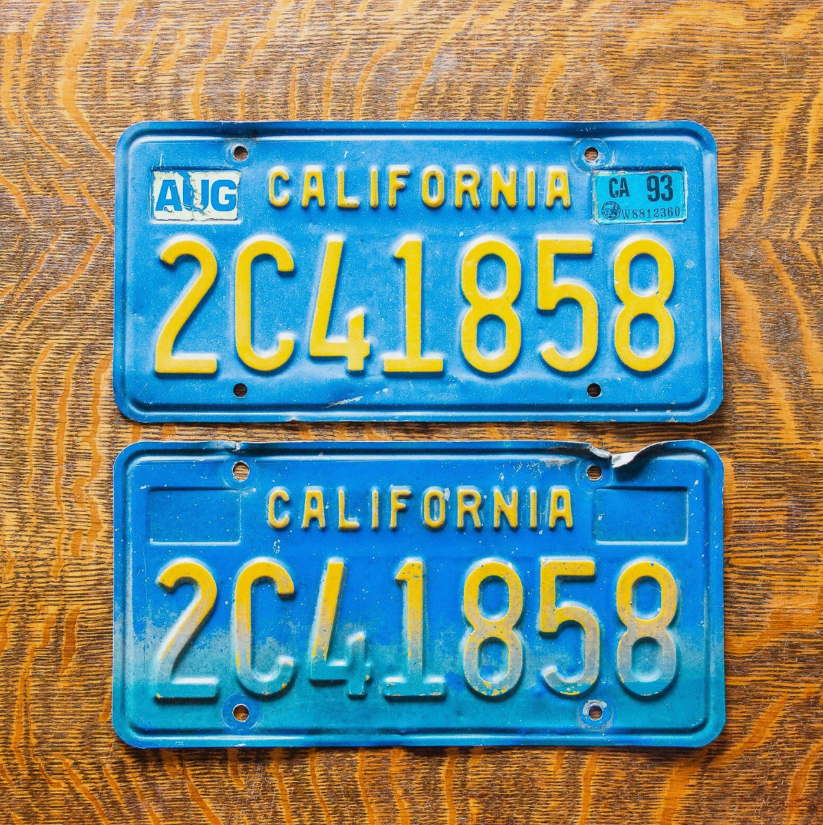 1975 1993 California Commercial License Plate Pair DMV Clear Number 2C 41858