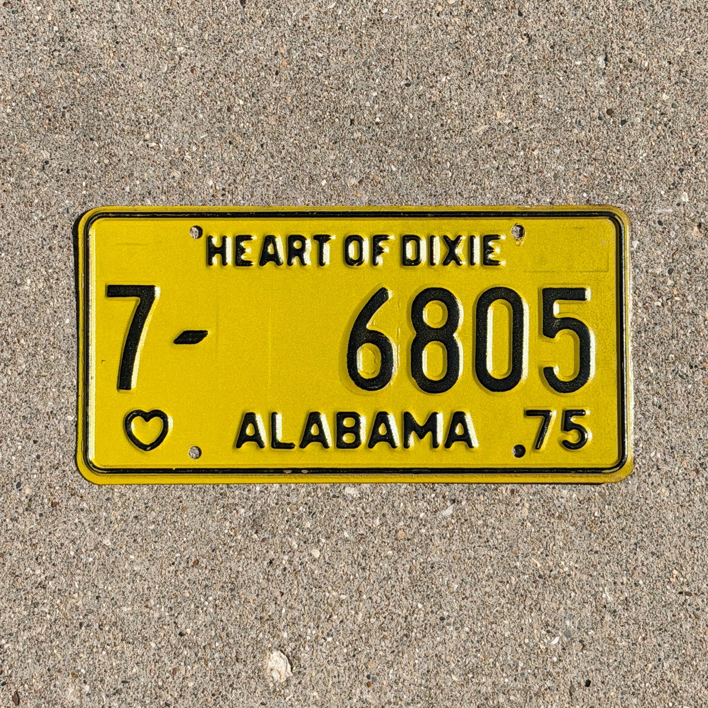 Photo of a 1975 Alabama License Plate Auto Tag Garage Decor Vintage 7 6805 with original patina