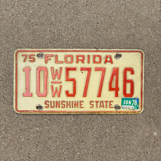 Photo of a 1975 Florida License Plate Auto Tag Garage Decor Vintage 10 WW 57746