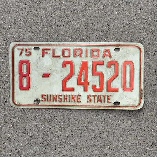 Photo of a 1975 Florida License Plate Auto Tag Garage Decor Vintage 8 24520 with original patina