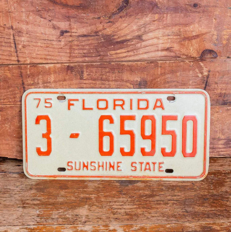 Photo of a 1975 Florida License Plate Auto Tag Garage Decor Vintage Hillsborough County 3 65950 with original patina