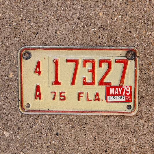 Photo of a 1975 Florida Motorcycle License Plate Auto Tag Garage Decor Vintage 4 A 17327