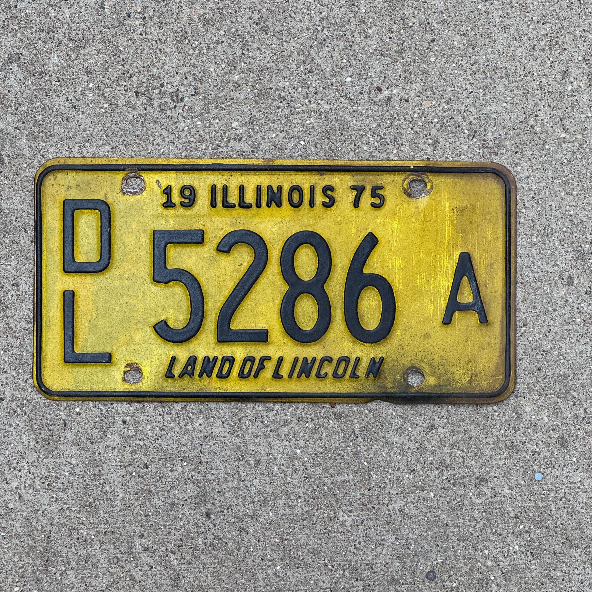 Photo of a 1975 Illinois Dealer License Plate Auto Tag 2 Vintage Garage 5286 A with original patina