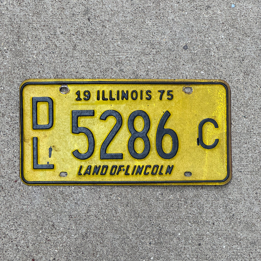 Photo of a 1975 Illinois Dealer License Plate Auto Tag Garage Decor Vintage 5286 C with original patina