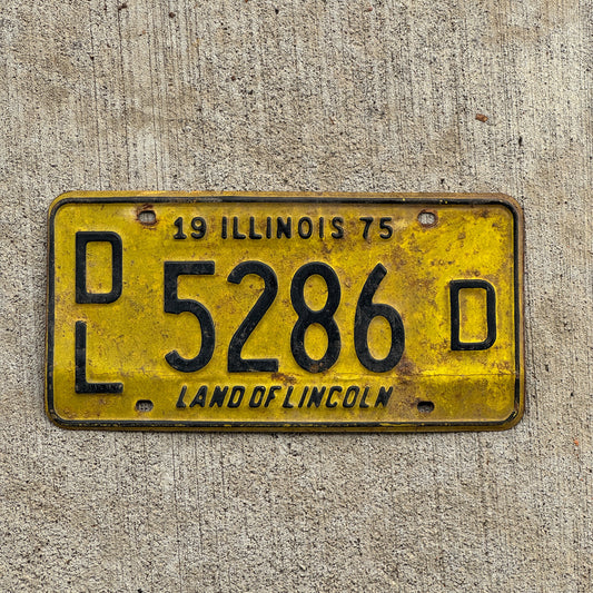 Photo of a 1975 Illinois Dealer License Plate Auto Tag Garage Decor Vintage 5286 D with original patina