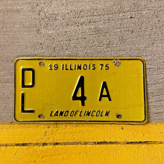 Photo of a 1975 Illinois Dealer License Plate Auto Tag Garage Decor Vintage Single Digit 4 A with original patina