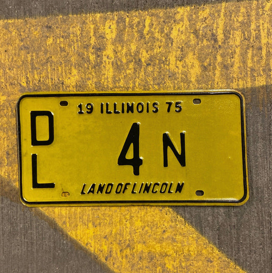 Photo of a 1975 Illinois Dealer License Plate Auto Tag Garage Decor Vintage Single Digit 4 N with original patina