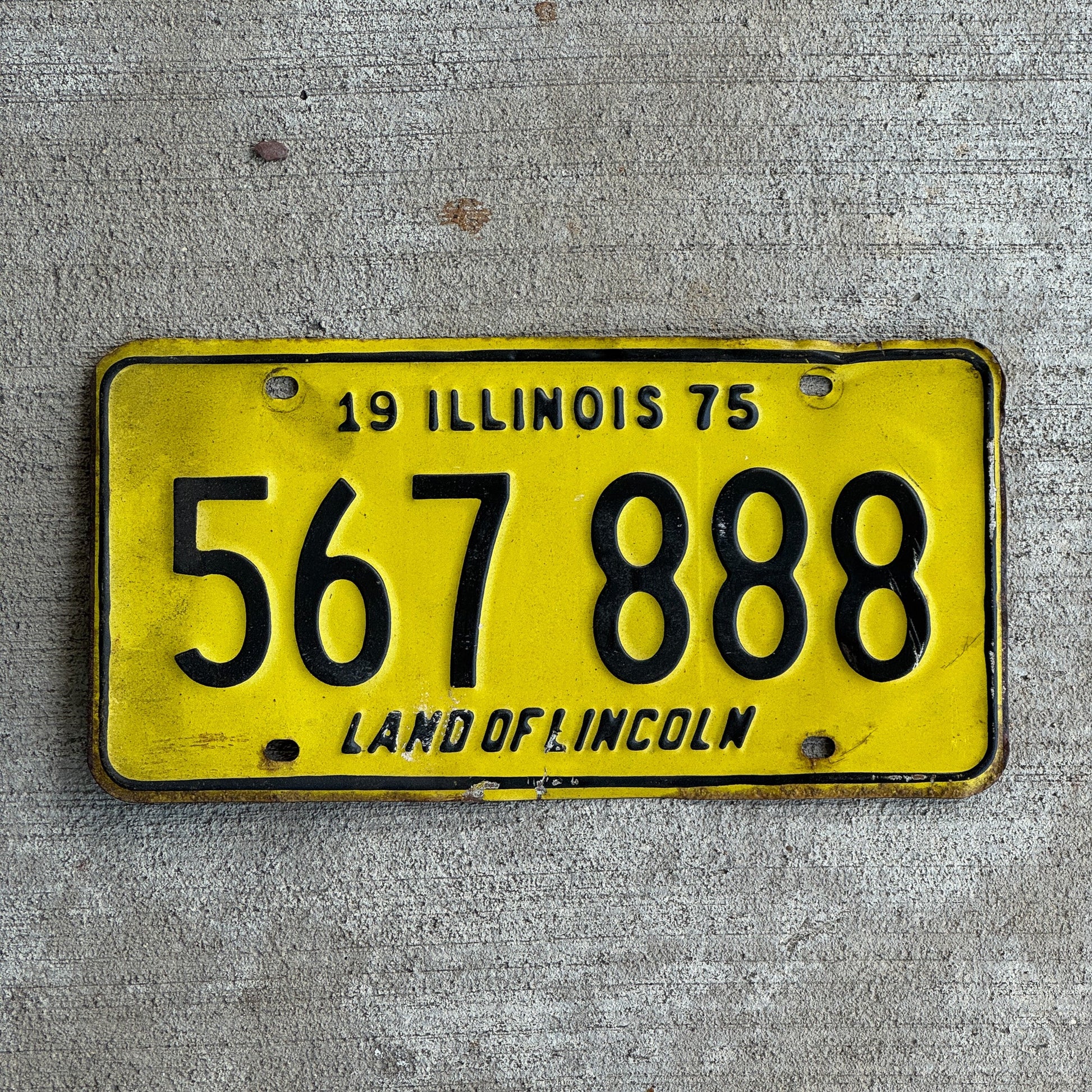 Photo of a 1975 Illinois License Plate Auto Tag 1 Garage Decor Repeat Repeating 888 567 888