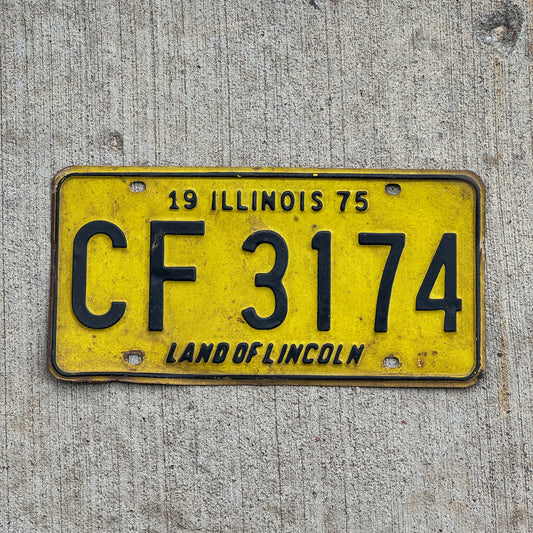 Photo of a 1975 Illinois License Plate Auto Tag 2 Vintage Garage CF 3174 with original patina