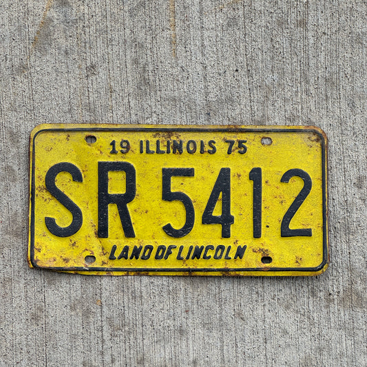 Photo of a 1975 Illinois License Plate Auto Tag 2 Vintage Garage SR 5412 with original patina