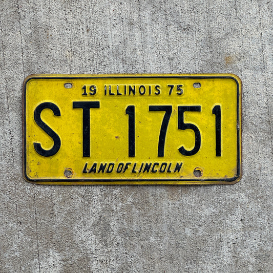 Photo of a 1975 Illinois License Plate Auto Tag 2 Vintage Garage ST 1751 with original patina
