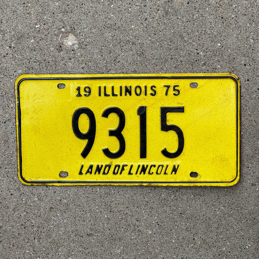 Photo of a 1975 Illinois License Plate Auto Tag Garage Decor Vintage Low Number Four Digit 9315 with original patina