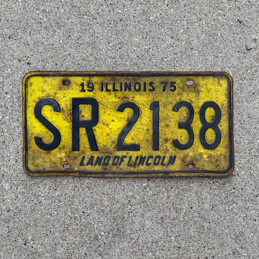 Photo of a 1975 Illinois License Plate Auto Tag Garage Decor Vintage SR 2138 with original patina