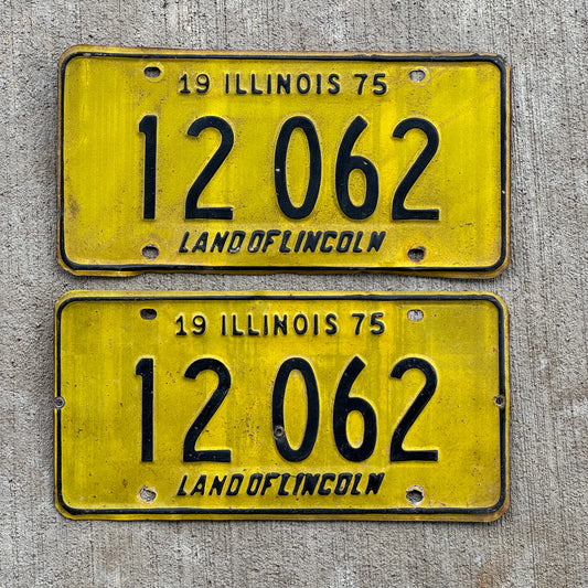 Photo of a 1975 Illinois License Plate Pair Auto Tag Garage Decor Vintage 12 062 with original patina