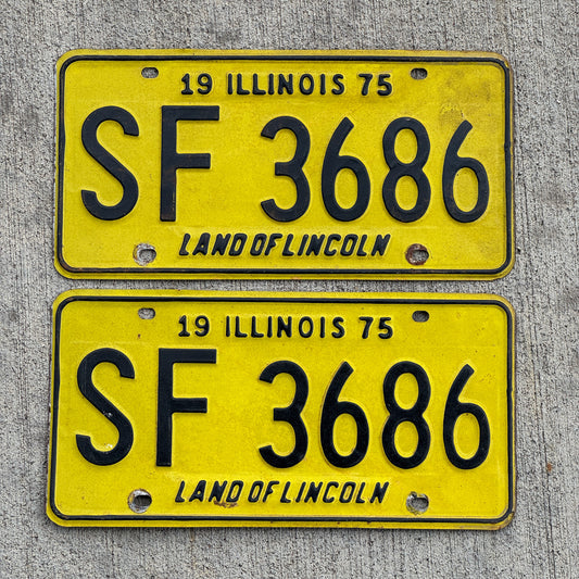 Photo of a 1975 Illinois License Plate Pair Auto Tag Garage Decor Vintage SF 3686 with original patina