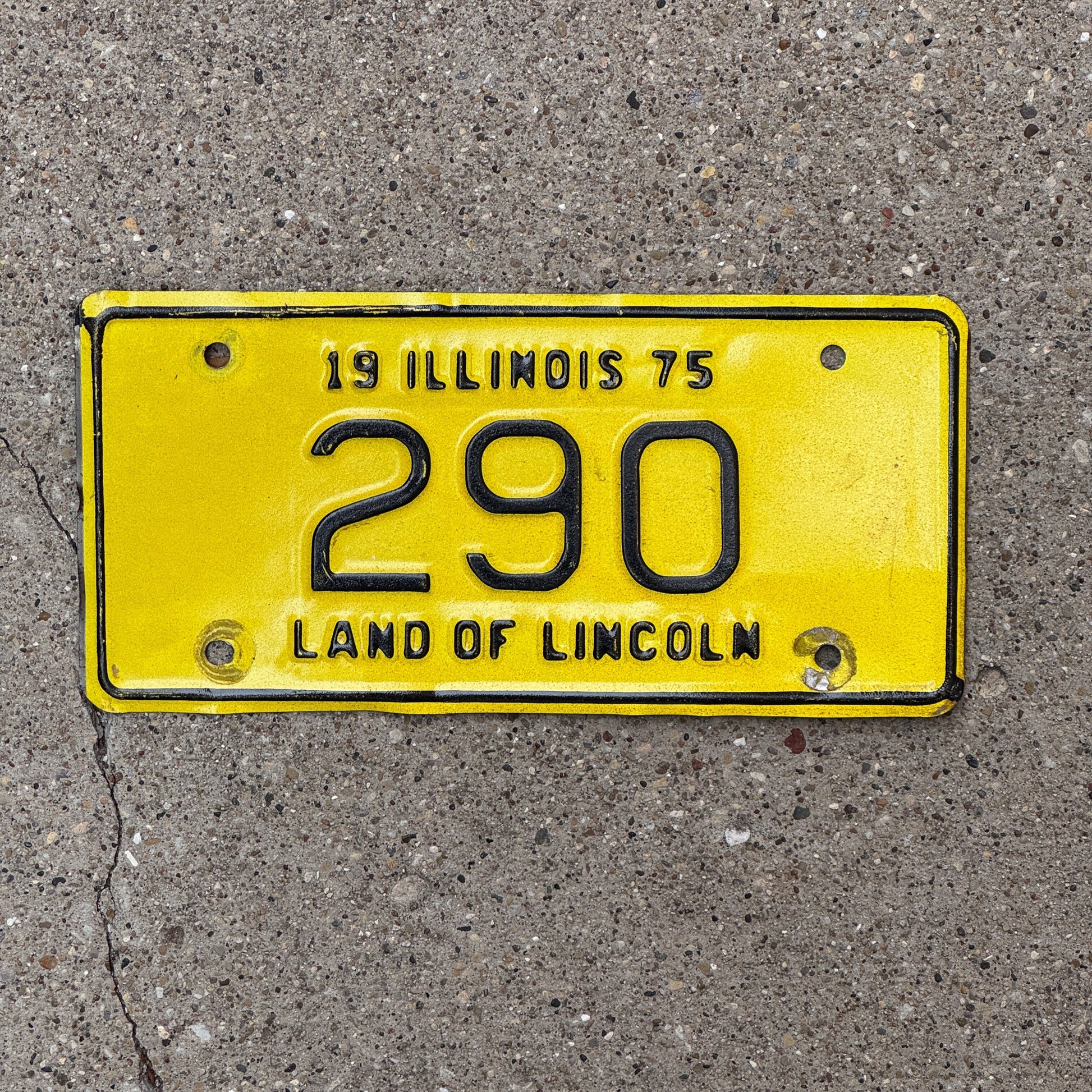 Photo of a 1975 Illinois Motorcycle License Plate Auto Tag Garage Decor Vintage Low Number Three Digit 290 with original patina