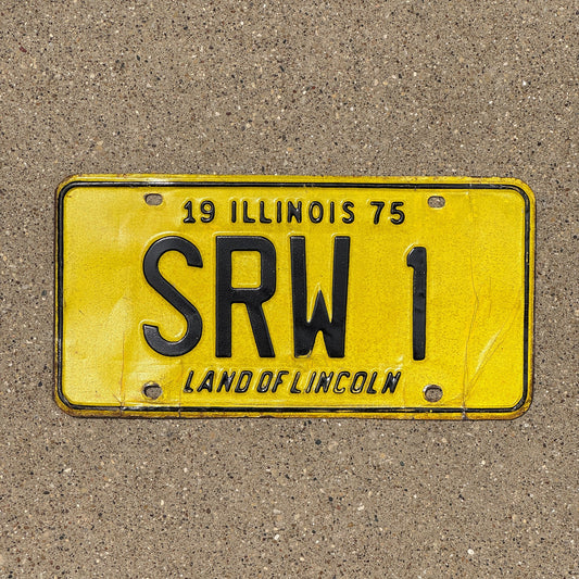 Photo of a 1975 Illinois Vanity License Plate Auto Tag Garage Decor Vintage Initials Name SRW 1