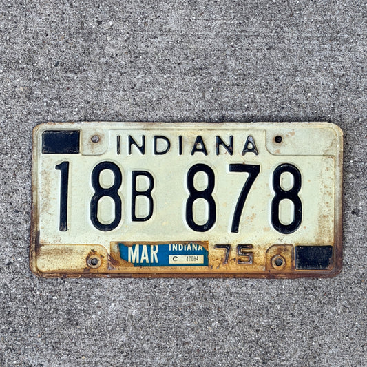 Photo of a 1975 Indiana License Plate Auto Tag Garage Decor Vintage 18 B 878 with original patina