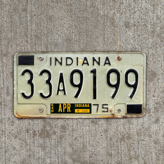 Photo of a 1975 Indiana License Plate Auto Tag Garage Decor Vintage 33 A 9199 with original patina