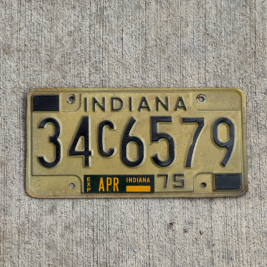 Photo of a 1975 Indiana License Plate Auto Tag Garage Decor Vintage 34 C 6579 with original patina