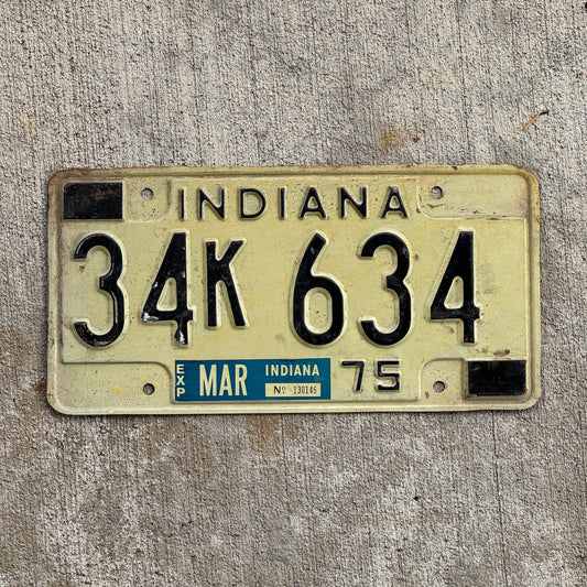 Photo of a 1975 Indiana License Plate Auto Tag Garage Decor Vintage 34 K 634 with original patina
