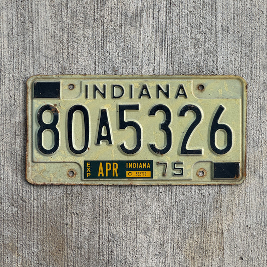 Photo of a 1975 Indiana License Plate Auto Tag Garage Decor Vintage 80 A 5326 with original patina