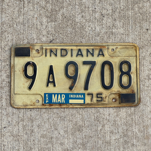 Photo of a 1975 Indiana License Plate Auto Tag Garage Decor Vintage 9 A 9708 with original patina