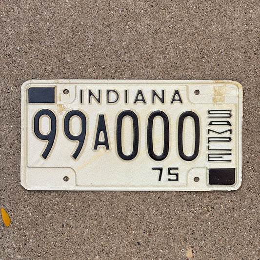 Photo of a 1975 Indiana Sample License Plate Auto Tag 2 Garage Decor 99A000 with original patina