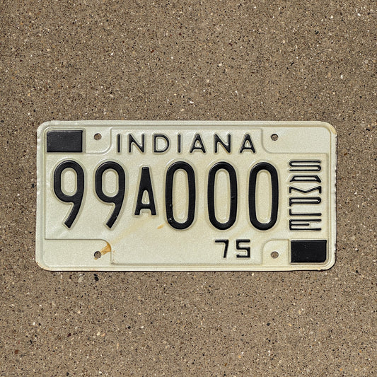 Photo of a 1975 Indiana Sample License Plate Auto Tag Garage Decor Vintage 99 A 000