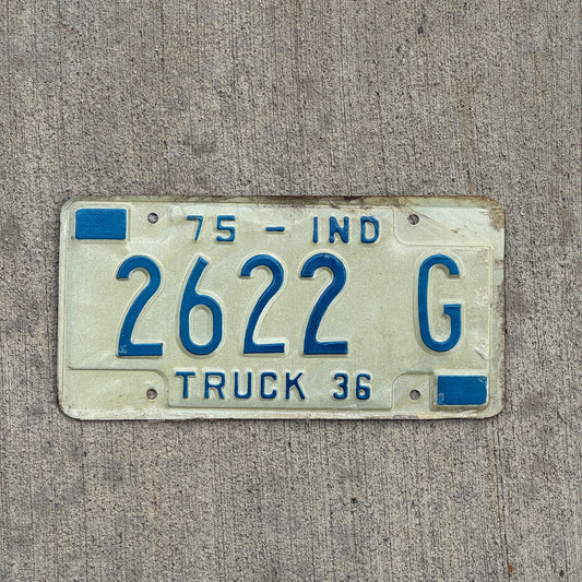 Photo of a 1975 Indiana Truck License Plate Auto Tag Garage Decor Vintage 2622 G with original patina