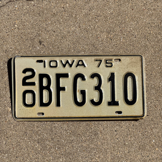 Photo of a 1975 Iowa License Plate Auto Tag Garage Decor Vintage 20 BFG 310
