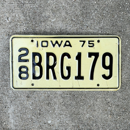 Photo of a 1975 Iowa License Plate Auto Tag Garage Decor Vintage 28 BRG 179 with original patina