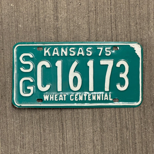 Photo of a 1975 Kansas License Plate Auto Tag Garage Decor Vintage Wheat Centennial SG C 16173