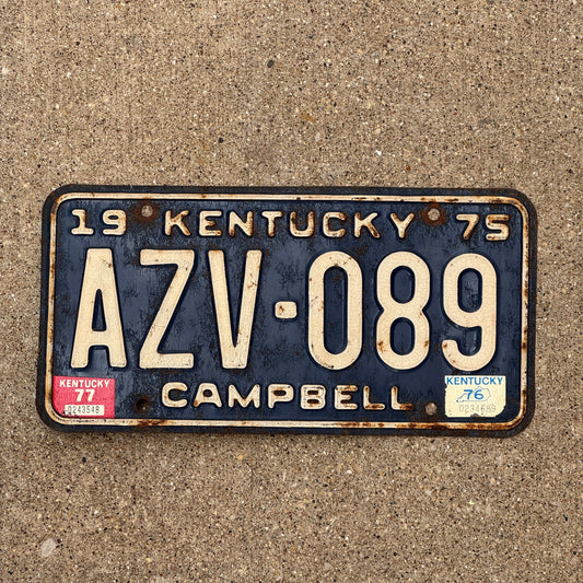 Photo of a 1975 Kentucky License Plate Auto Tag Garage Decor Vintage AZV 089