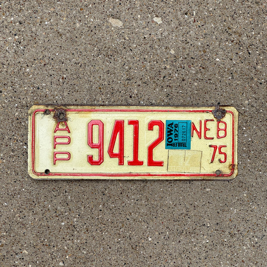Photo of a 1975 Nebraska Apportioned License Plate Auto Tag Garage Decor Vintage 9412