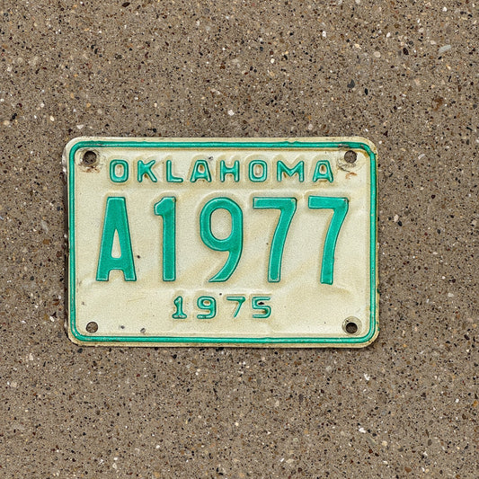 Photo of a 1975 Oklahoma Motorcycle License Plate Auto Tag Garage Decor Vintage Birth Year A 1977