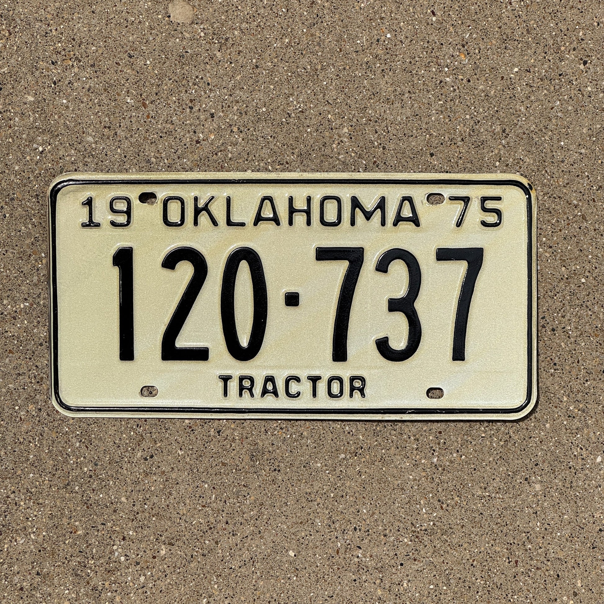 Photo of a 1975 Oklahoma Tractor License Plate Auto Tag Garage Decor Vintage 120 737