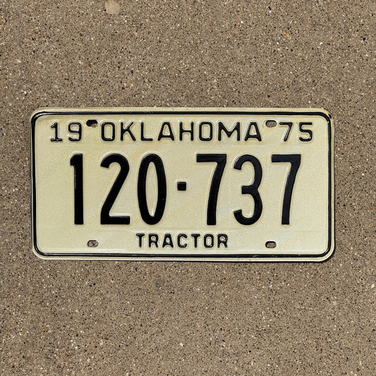 Photo of a 1975 Oklahoma Tractor License Plate Auto Tag Garage Decor Vintage 120 737