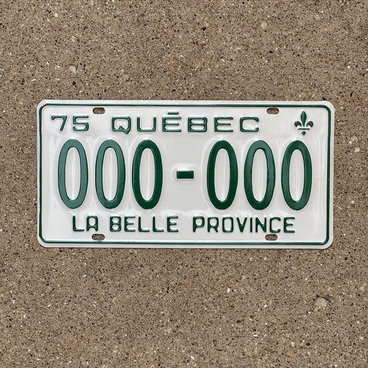 Photo of a 1975 Quebec SAMPLE License Plate Auto Tag Garage Decor Vintage 000 000