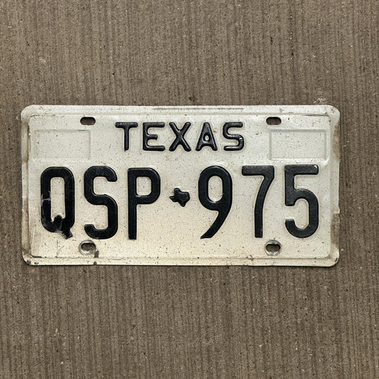 Photo of a 1975 Texas License Plate Auto Tag Garage Decor Vintage QSP 975 with original patina